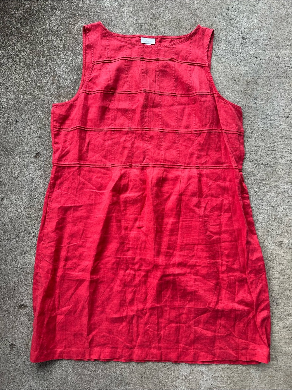 J Jill Red Linen Sleeveless Pocket Shift Dress